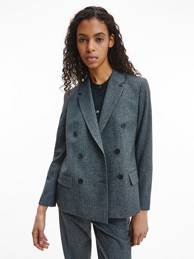 Calvin Klein Ruhák HU075979 | Calvin Klein Flannel Double-Breasted Női Blézer Szürke